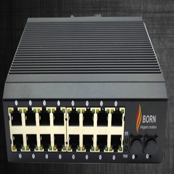 BORN BI8216PGM2F 16-Port Industrial Managed Gigabit PoE+ Switch with 2 SFP Uplinks